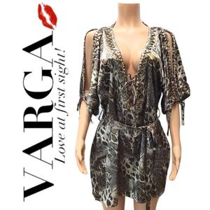 Varga Womens Sexy Satin Animal Print Tie Waist Sleep Shirt Size Large